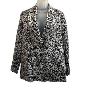 Nine West Cheetah Print Blazer Jacket Satin Small Workwear Cocktail Party Dressy